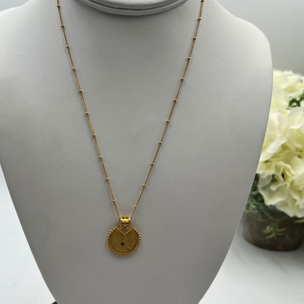 Satya‎ Jewelry Mandala Zodiac Cancer Ruby Brushed Gold Plated Necklace